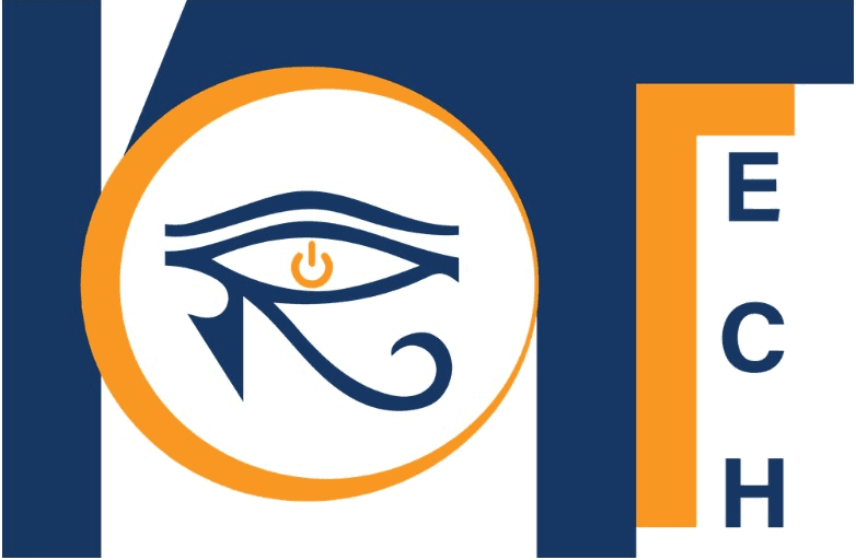The IoT Tech mark: the letters I, O and T joined into one form, with the O drawn as a lens containing the Eye of Horus.